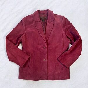 Vintage 90s Y2K Leather Suede Jacket Siena 14 XL 1X Blazer Coat 100% Burgundy